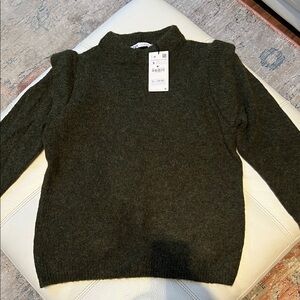 Zara NWT Green Sweater With Unique Shoulder Detail